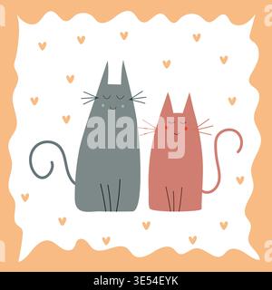 vector illustration as a postcard with cute cats in pastel colors. Stock Vector
