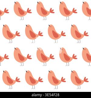 Seamless minimalist vector pattern of funny birds on white background Stock Vector