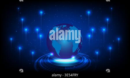 Abstract digital globe with glowing data lights and futuristic interface representing global technology network Stock Vector