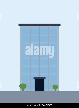 Multi-story office tower with contemporary architecture, bright urban downtown environment. Real estate, financial district, urban planning. Stock Vector