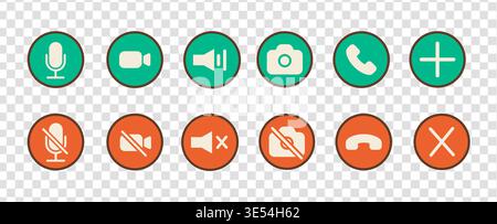 Retro 90s phone call interface icons for mobile communication. Concept of digital conversation, notification alerts, audio video chat, and vintage Stock Vector