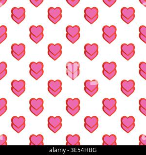 Small layered pink hearts and red outline seamless pattern background Stock Photo