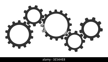 Gears cogwheel group flat illustration isolated on white background, mechanical engineering concept symbolizing teamwork, process, industry Stock Vector