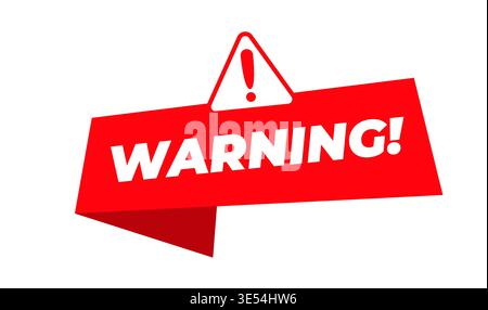 Isolated warning banner featuring a bold attention sign in a clean flat style, designed for announcements, safety messages, web headers, application Stock Vector