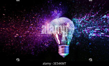 real Light bulb exploding idea concept Stock Photo