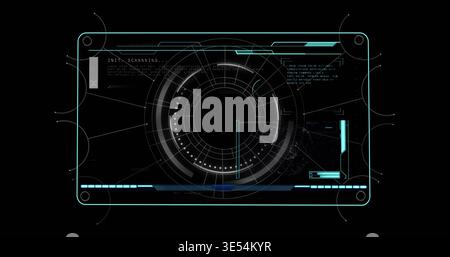 Displaying central circular HUD scanner rotating and scanning digital display with segmented rings Stock Photo