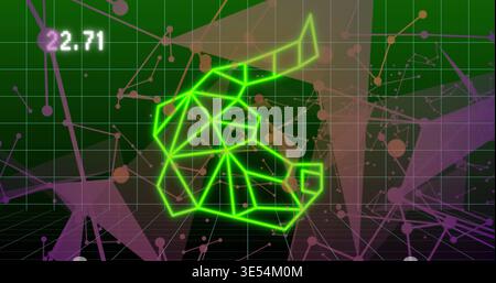 Displaying neon green wireframe shape occupying center in dashboard with grid floor and 22 Stock Photo