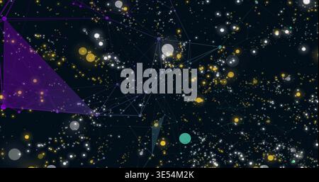 Displaying node cluster forming light-blue mesh on dark canvas, with polygons and glowing nodes Stock Photo