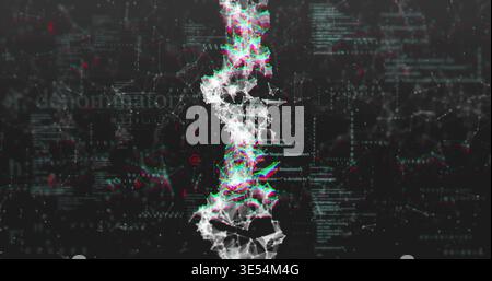 Displaying central twisted lattice rotating in cyberspace, showing glowing nodes and binary streams Stock Photo