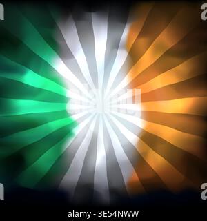 Flag of ireland. Abstract grunge background with sun rays. Irish flag. Watercolor dark background. Color grunge texture for creative design. Nation Stock Vector