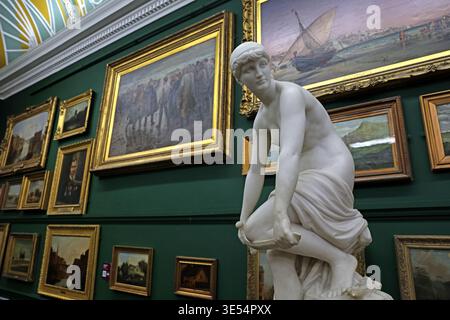 Interior of Salford Museum and Art Gallery with paintings and sculpture Stock Photo