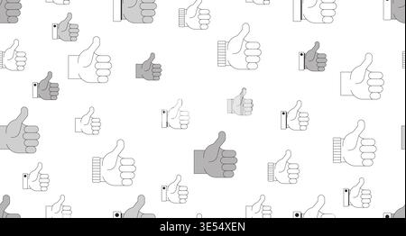 Social media thumbs up black and white repeating pattern Stock Vector