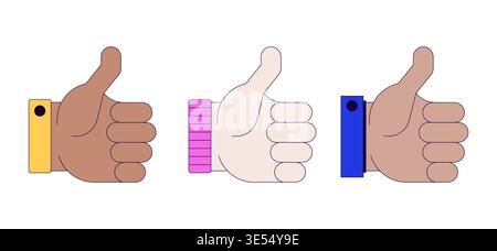 Diverse thumbs up hand gestures 2D cartoon objects set Stock Vector