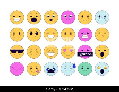 Y2k cute emoji faces 2D cartoon objects set Stock Vector