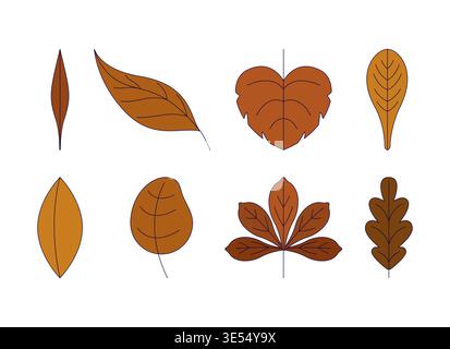 Autumn leaves 2D cartoon objects set Stock Vector
