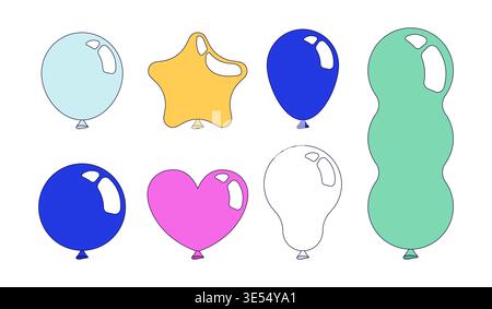 Party balloon shapes 2D cartoon objects set Stock Vector