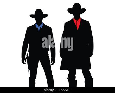 Set of four realistic cowboy silhouettes wearing traditional hats and western gear standing in confident poses isolated on white background Stock Vector