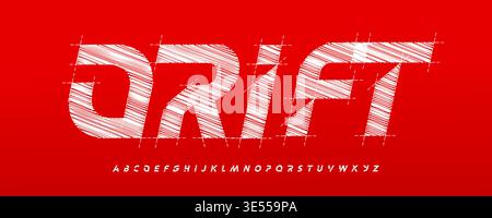 Drift lettering, stylized alphabet set, speed emotion, motion energy. Racing branding, poster, apparel, gaming, automotive identity. Grunge futuristic Stock Vector