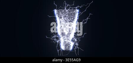 Lightning Thunderbolt Energy Tornado Hurricane Typhoon, Digital Bolt Abstract AI Data Science Funnel Stream, Cyber Technology Flow Process Symbol Stock Vector
