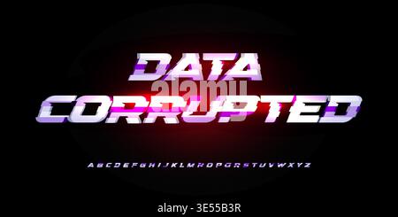 Data Corrupted Digital Alphabet Font Gradient Vibrant Glow Red Neon Glitch Futuristic Typography, Gaming Cyberpunk Headline, UI Interface Dynamic Bold Stock Vector