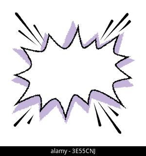 Comic frame speech bubble with starburst jagged shape and purple shadow accents. Outline speech bubble suited for stickers, posters or comic captions Stock Vector