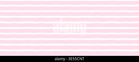 Baby watercolor stripe seamless pattern with pink horizontal stripes and soft line texture. Watercolor baby stripe pattern for nursery wallpaper or Stock Vector