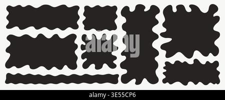 Organic wavy shape frame collection with bold square and rectangle doodle silhouettes. Fluid abstract forms for text blocks, posters, stickers and Stock Vector