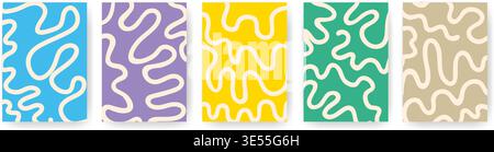 Set of vertical templates with whimsical wavy lines. Colorful bright backgrounds with abstraction. Templates for postcards, posters, brochures Stock Vector