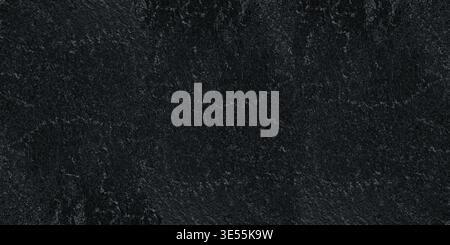 Black rough stone surface widescreen grunge texture. Dark abstract textured large background Stock Photo