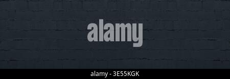 Black large distressed brick texture. Concrete block wide wall. Old exterior brickwork masonry. Dark grunge panoramic background Stock Photo