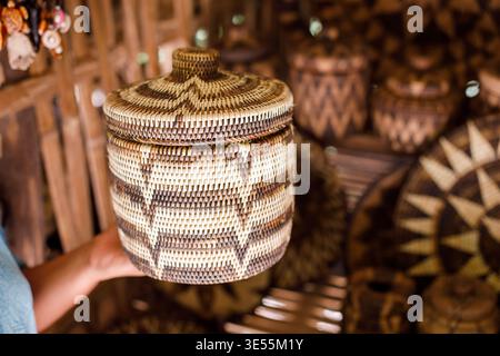 Handwoven Mangyan Lidded Basket Container in Mindoro Stock Photo