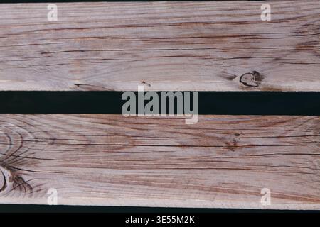 Wooden surface with a narrow dark gap in the center, highlighting the natural grain and texture of the wood, suitable for various design applications Stock Photo