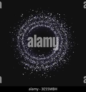 Silver luminous ring of sparkling particles forming circular glitter halo on dark background, perfect for luxury, festive or cosmic design concepts, abstract night sky vector illustration Stock Vector