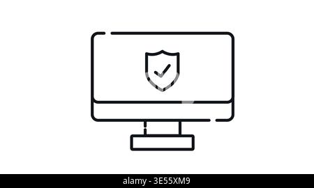Desktop computer with shield and check mark icon Stock Vector