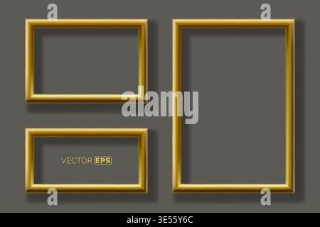 Elegant golden frames on a dark background. A luxurious set for your design projects. Vector illustration Stock Vector
