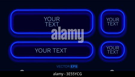 Vibrant neon blue frames and buttons on a dark background. Customizable glowing UI elements. Vector illustration Stock Vector