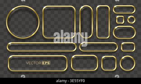 Glossy golden frames set in various shapes, perfect for design elements or user interface. Vector illustration Stock Vector