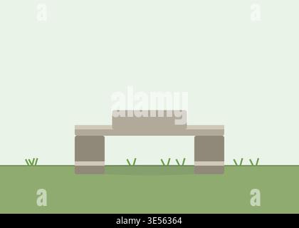Simple graphic of outdoor concrete bench, natural light, peaceful park environment. Stock Vector