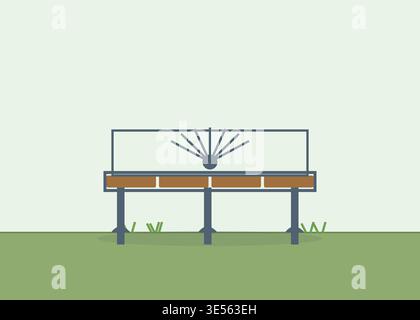 Flat vector design of park bench on green grass, clean illustration for relaxation, nature concept. Stock Vector