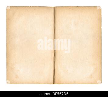 Vintage folded paper sheet with central crease and worn beige surface isolated on white background Stock Photo