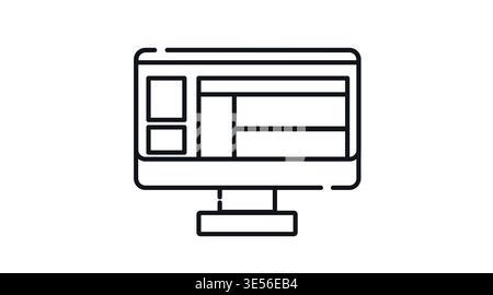 Desktop computer vector line icon with website on screen. Stock Vector