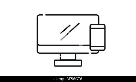 Desktop computer and smartphone line vector icon Stock Vector