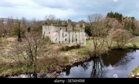 Old Dalquharran Castle ruins beside the River Girvan in South Ayrshire, Scotland, United Kingdom. Stock Photo