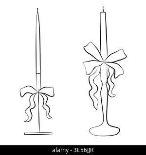 Hand-drawn festive candles for event, wedding or party decor, cafe menu or branding in line art style Stock Vector