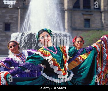Mexico. Jalisco State. Guadalajara. Carnival. Young women traditional dancers. Stock Photo