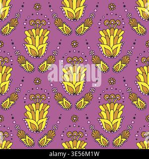 Hand drawn intricate Paisley seamless pattern on purple background Stock Vector