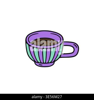 Hand drawn hygge doodle ceramic coffee cup icon vector illustration. Cozy home decor clipart Stock Vector