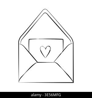 Hand-drawn envelope with love letter for wedding decor, cards, invitations, Valentines day designs Stock Vector