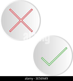 Green and red color. Accepted and rejected, tick and cross, approved and rejected, correct and incorrect, true and false Stock Vector