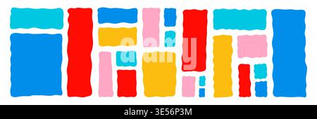 Set of colorful abstract wavy frames and labels on white background. Modern organic shapes collection for banners, tags, stickers, social media posts, posters and web design elements. Stock Vector
